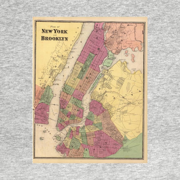 Vintage Map of NYC and Brooklyn (1868) by Bravuramedia